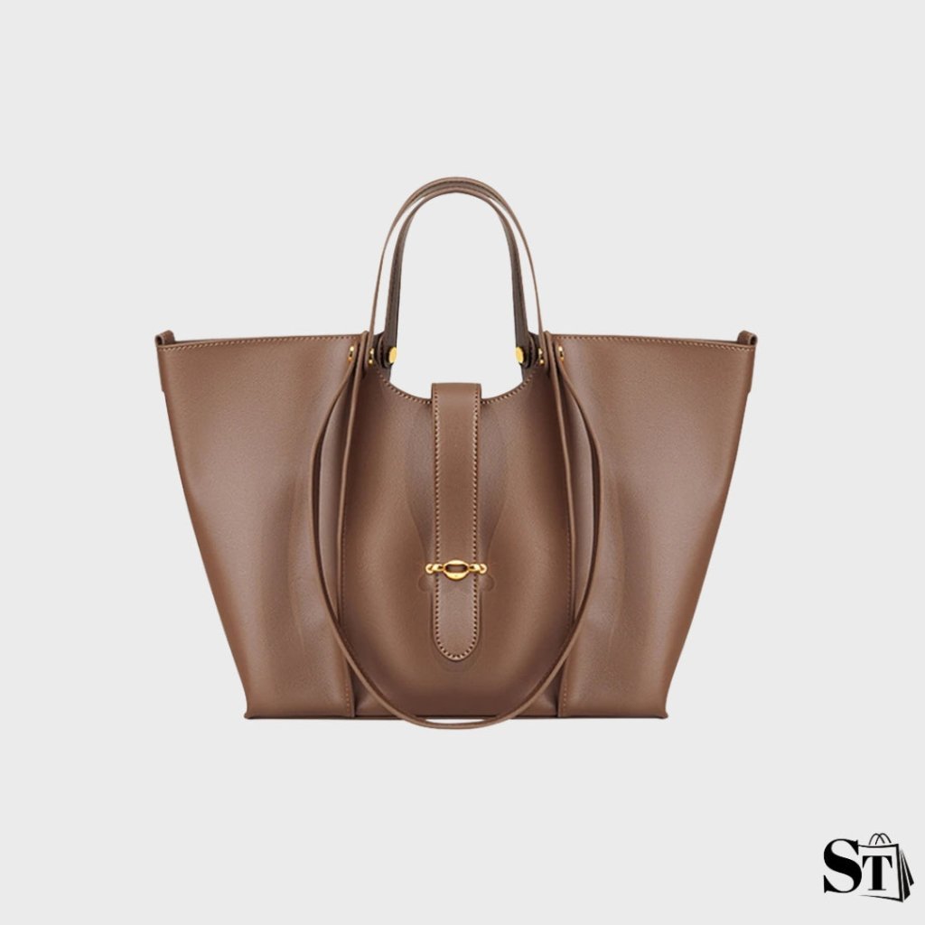 Sac cabas structuré Cézanne marron foncé sur fond blanc