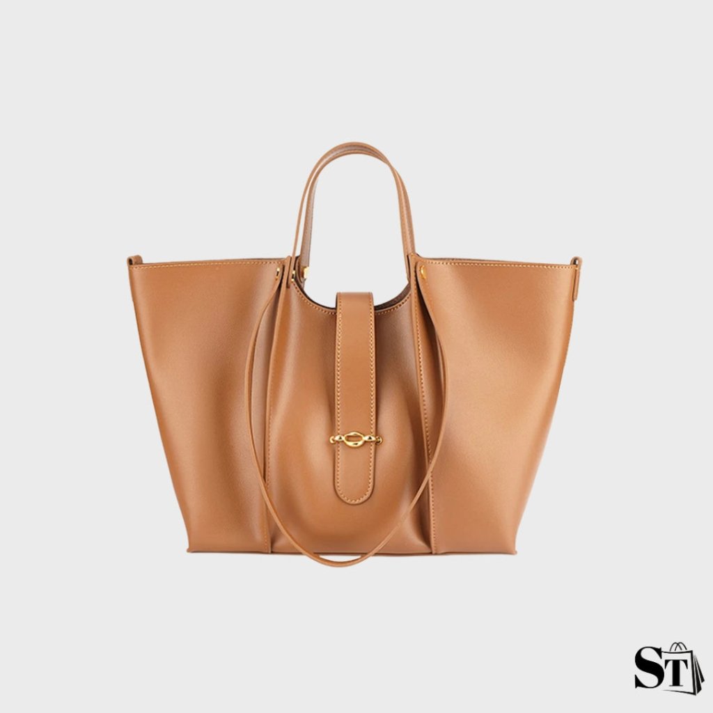 Sac cabas structuré Cézanne marron sur fond blanc