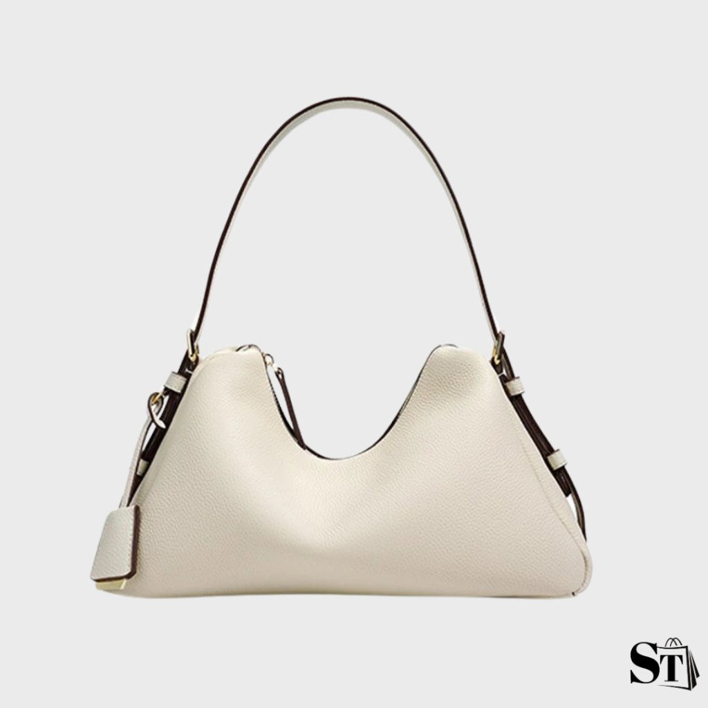 Sac baguette blanc cassé pour femme – modèle La Vague de StylishStrap, silhouette épurée et courbée, porté épaule élégant et design.