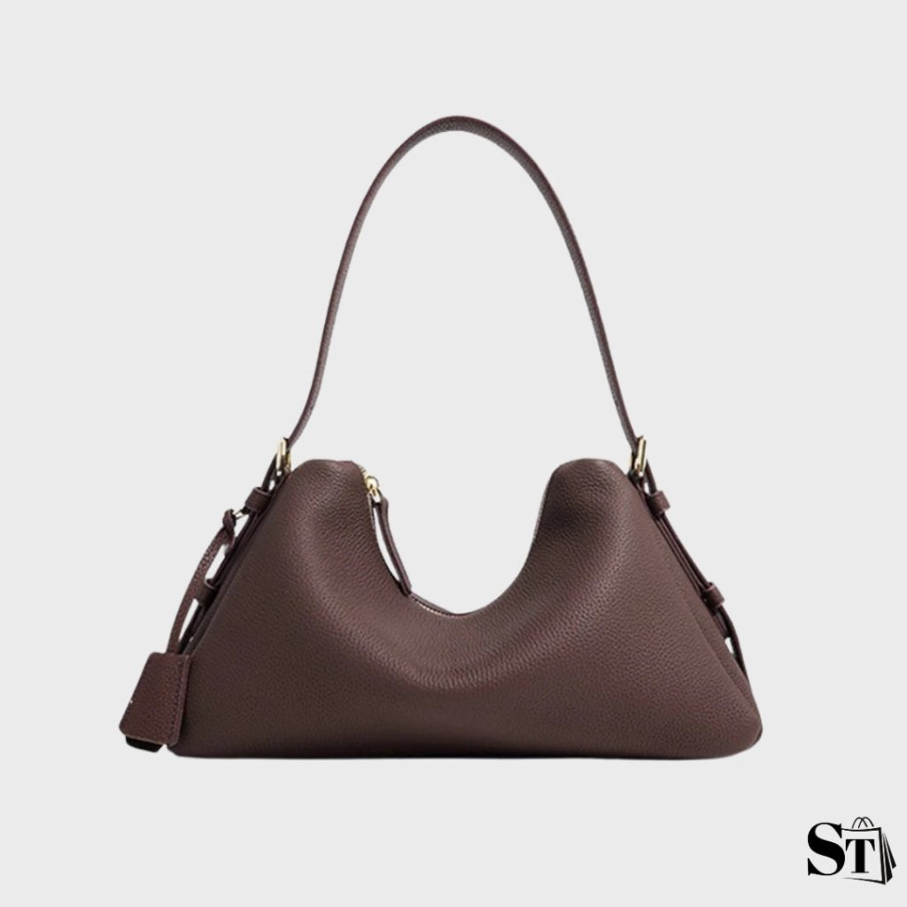 Sac baguette couleur café pour femme, modèle La Vague signé StylishStrap, au design sculptural minimaliste avec anse épaule confortable.