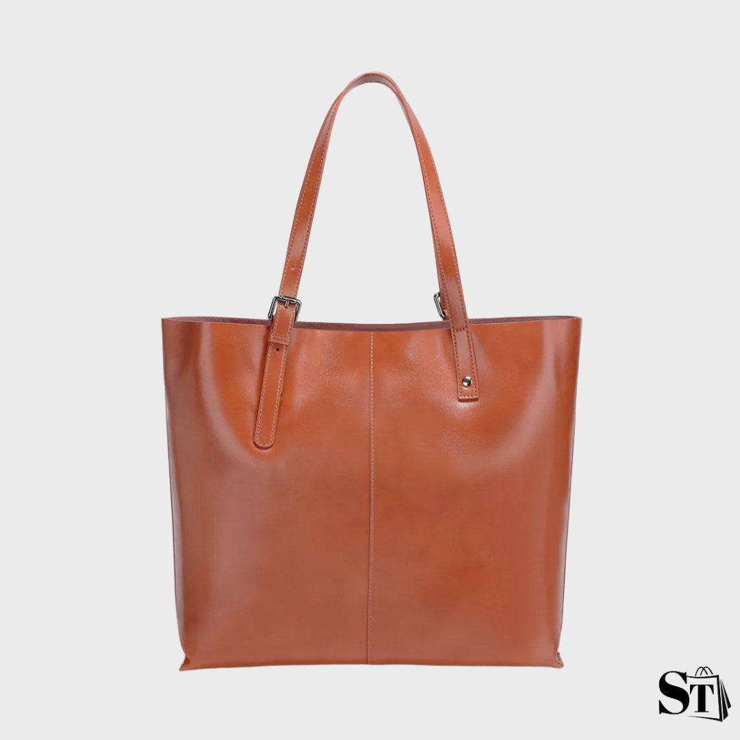 Sac cabas Auteuil en cuir camel doré pour femme – design structuré élégant, vue studio