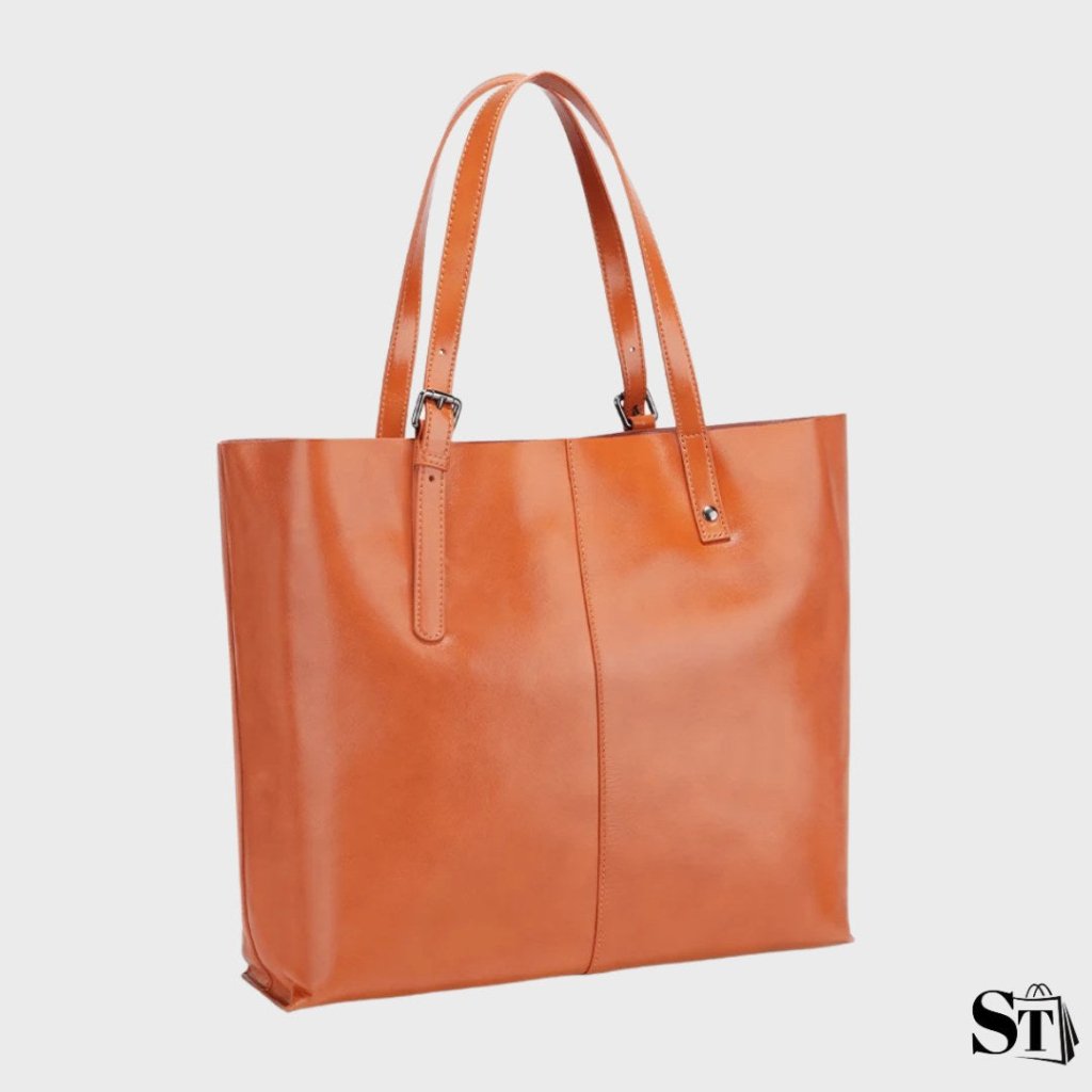 Sac cabas Auteuil en cuir camel pour femme – vue 3/4, design structuré et élégant
