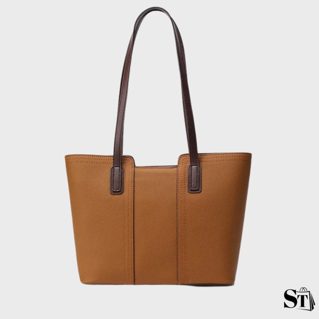 Sac cabas Le Solène en cuir camel avec anses marron contrastées