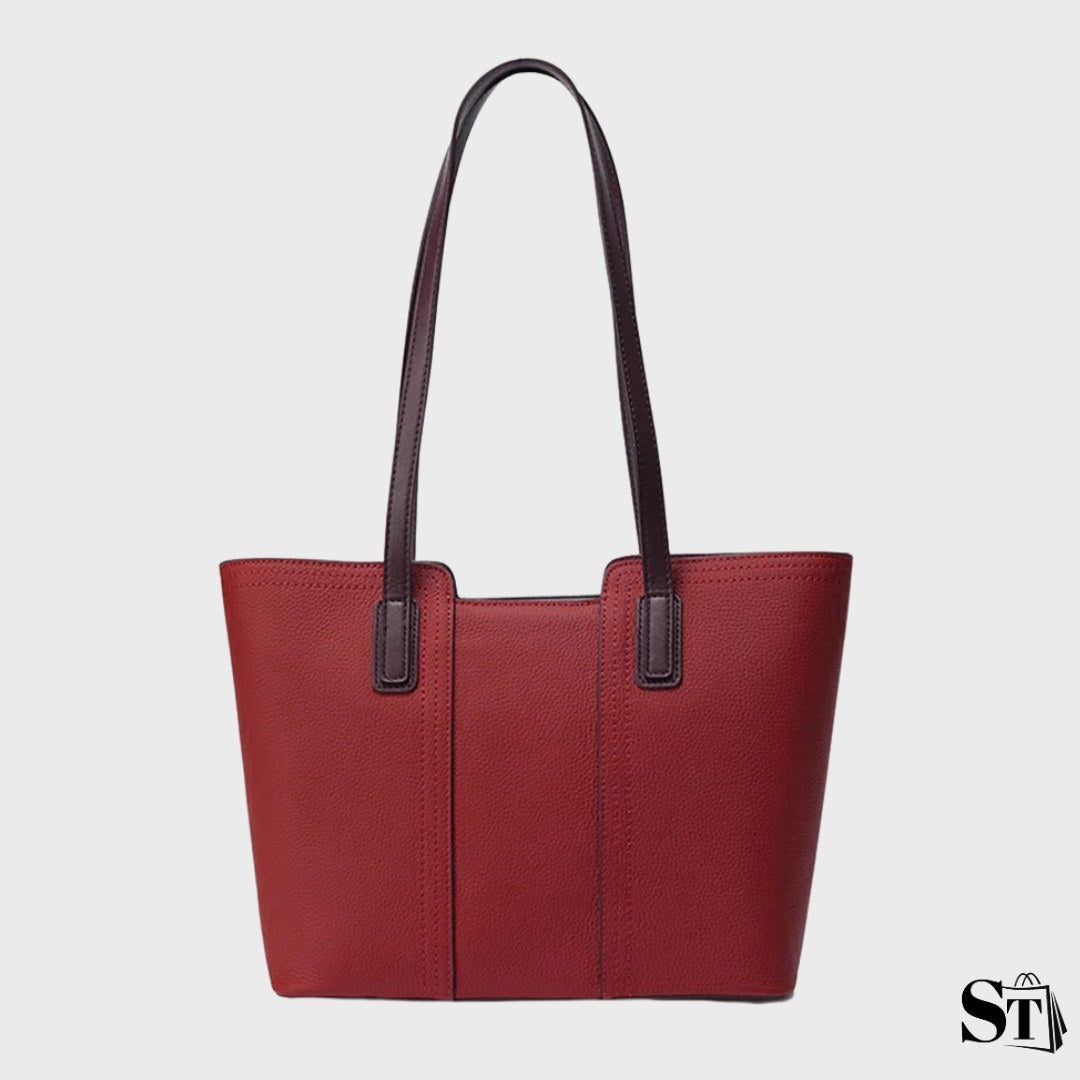 Sac cabas Le Solène en cuir rouge bordeaux avec anses foncées élégantes