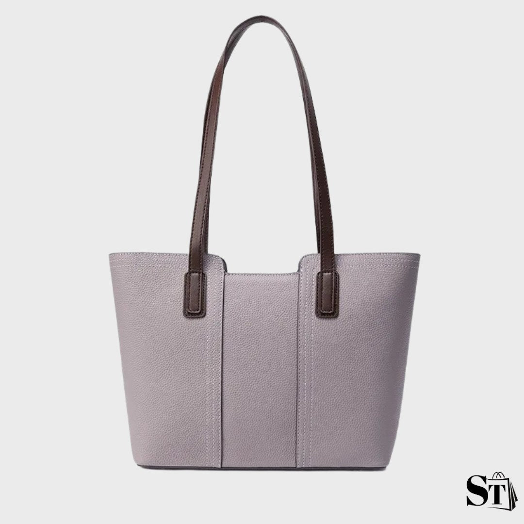 Sac cabas Le Solène en cuir grainé violet pastel avec anses marron foncé