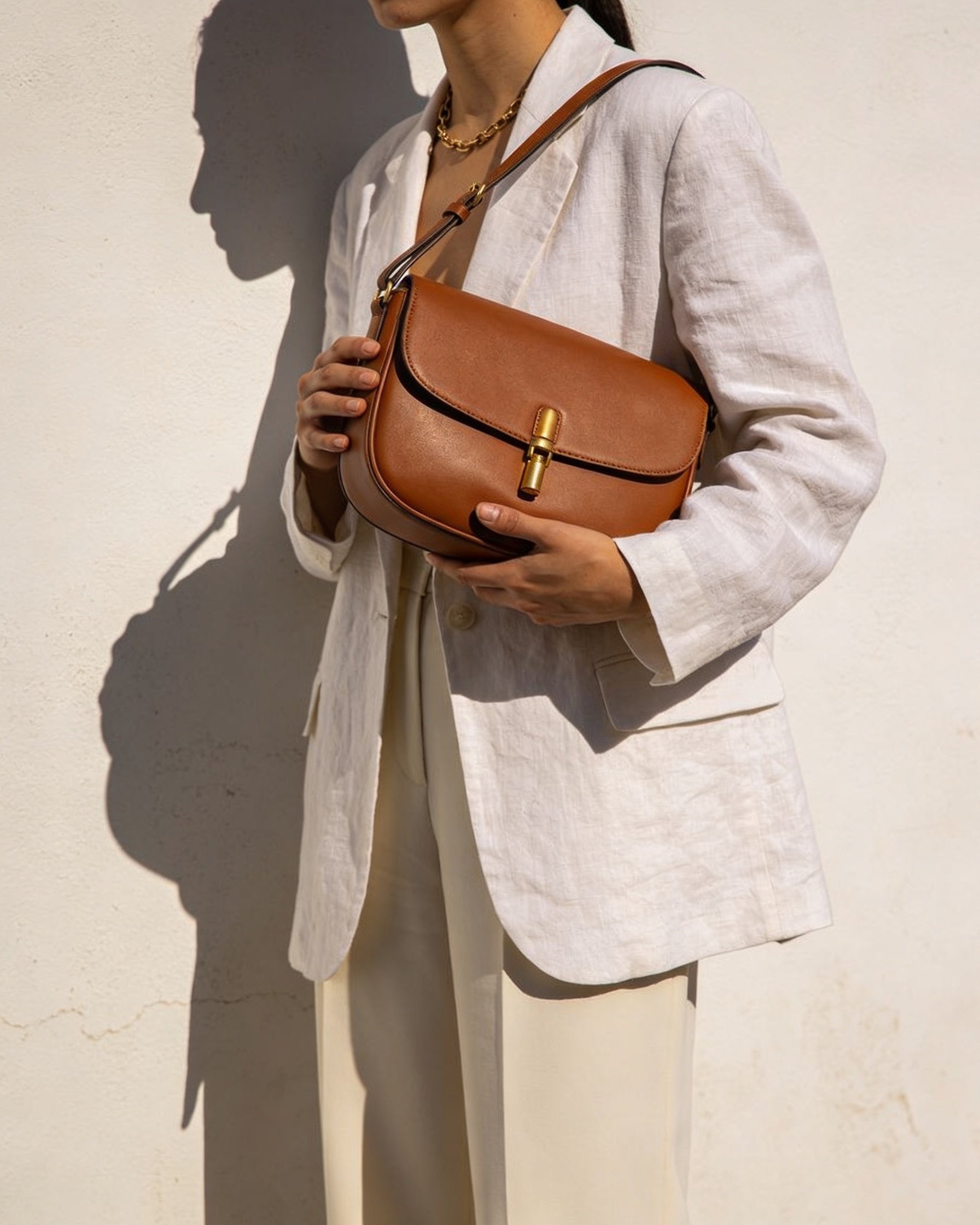 Sac porté épaule en cuir femme cognac - StylishStrap