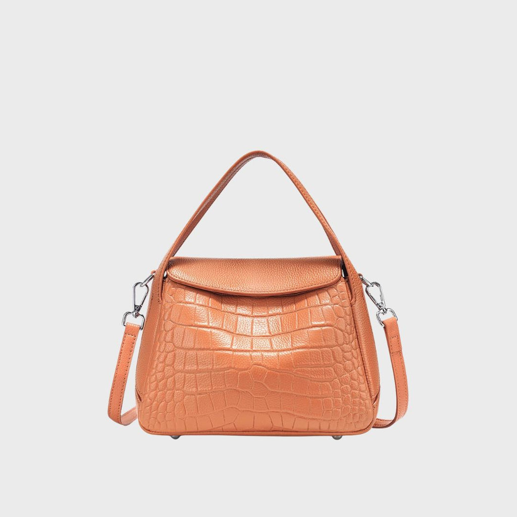 sac à main en cuir véritable effet crocodile, modèle Le Céladon, avec bandoulière amovible et rabat élégant