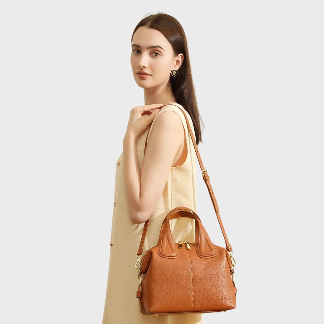 Zency Classic Genuine Leather Top-Handle Bag for Women, Vintage Boston Bag, Shoulder Handbag, Crossbody, Large Capacity Handbag, New