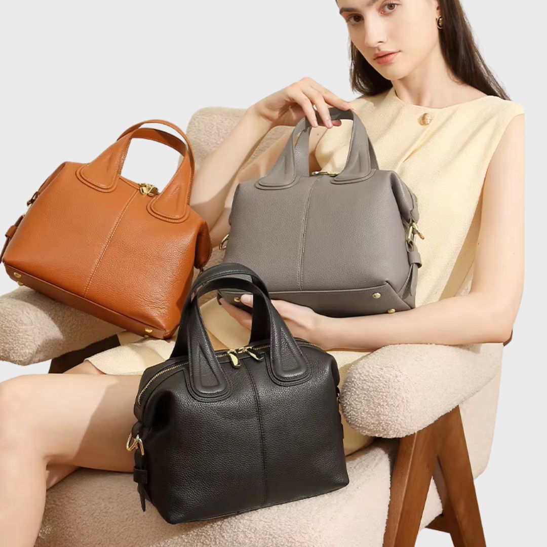 Zency Classic Genuine Leather Top-Handle Bag for Women, Vintage Boston Bag, Shoulder Handbag, Crossbody, Large Capacity Handbag, New