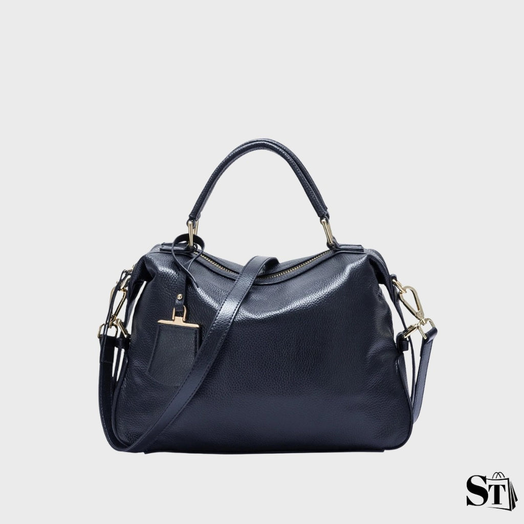 sac bowling en cuir pour femme, format Boston, fermeture zippée, poche extérieure – modèle Le Morvan