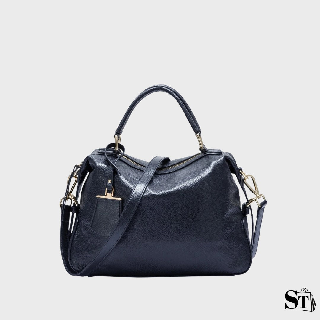 sac bowling en cuir pour femme, format Boston, fermeture zippée, poche extérieure – modèle Le Morvan