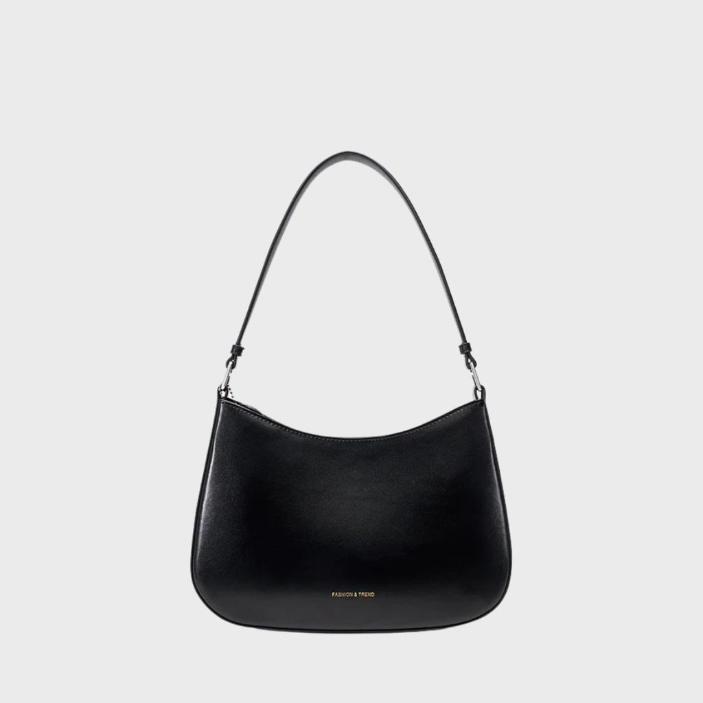 sac hobo minimaliste en cuir véritable pour femme, modèle Le Clairval, format baguette avec finitions argentées