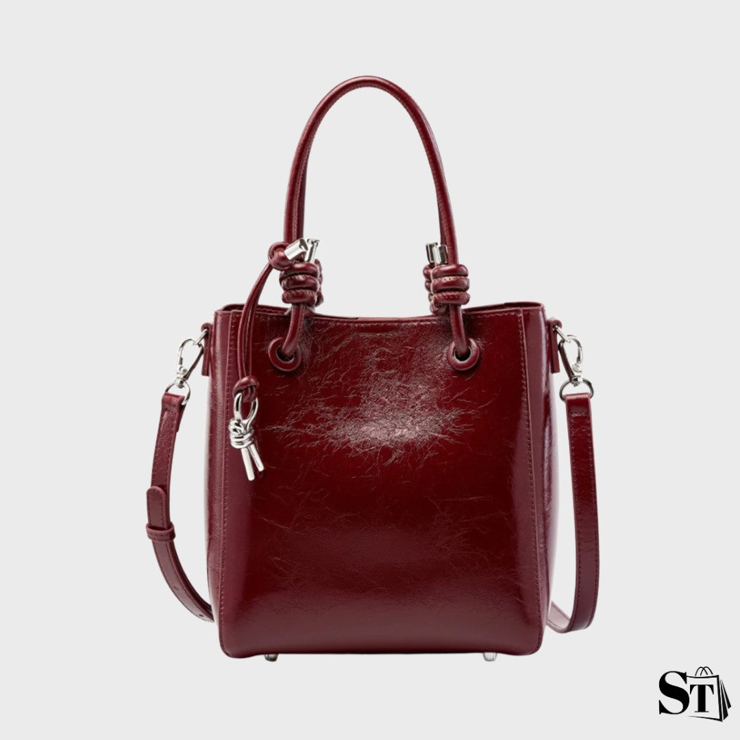 sac seau en cuir grainé pour femme, tassel, fermeture zip + hasp, double sangle, format 20x9x21 cm – Le Garnet