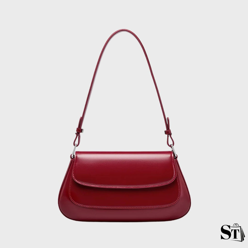 sac baguette en cuir pour femme, silhouette enveloppe avec rabat, métal argent, double sangle épaule et crossbody – modèle Le Valois
