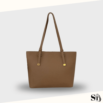 sac à main tendance en polyester marron foncé vu de face sur fond blanc