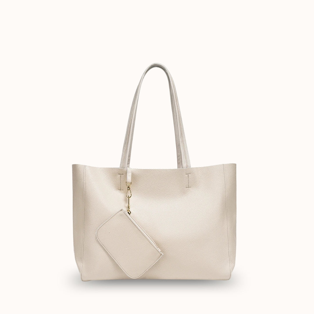 Le Vagabond blanc cassé — Grand cabas cuir grainé femme avec pochette | StylishStrap