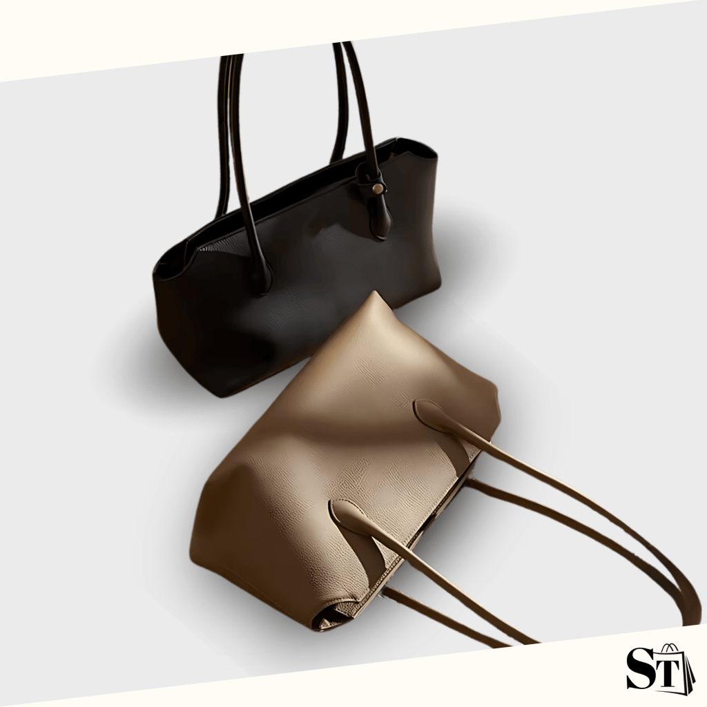 deux sacs à main d'épaule femme en cuir, un gris et un noir sur fond blanc