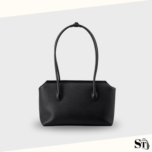 grand sac à épaule pour femmes en cuir noir sur fond blanc