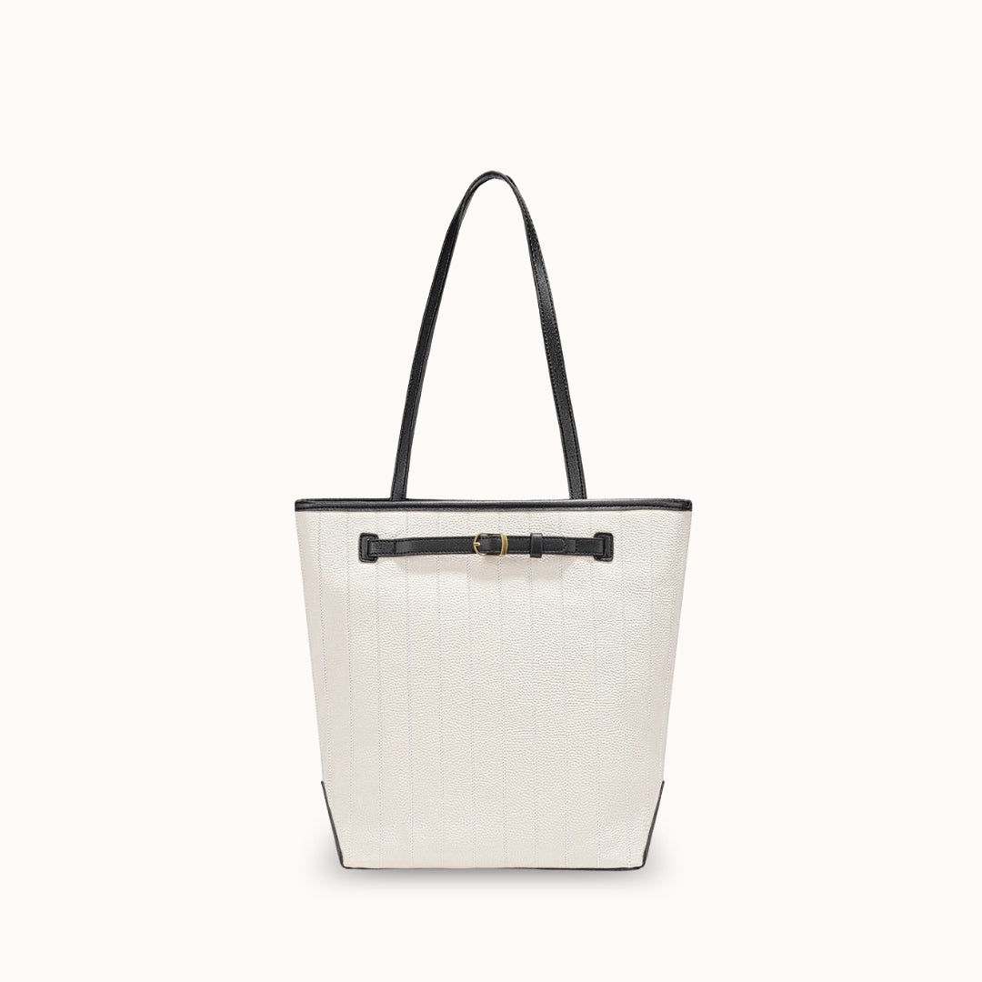 Le Ligio blanc et noir — Sac cabas cuir grainé bicolore femme | StylishStrap