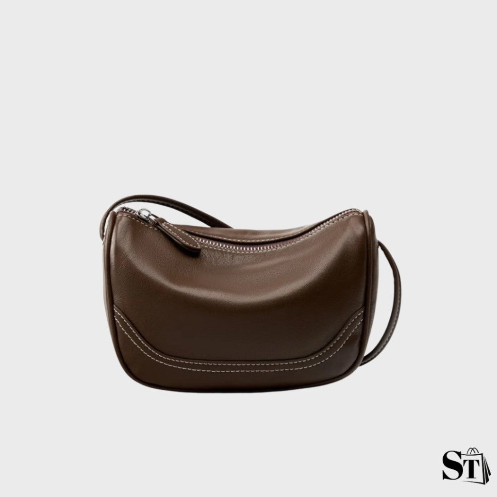 Petit sac à bandoulière Cocon en cuir marron pour femme – design arrondi et élégant