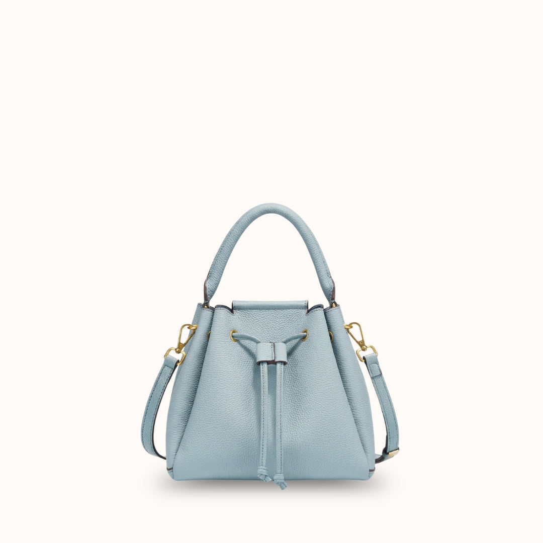Le Saturne — Petit sac seau en cuir grainé véritable pour femme, quincaillerie dorée | StylishStrap