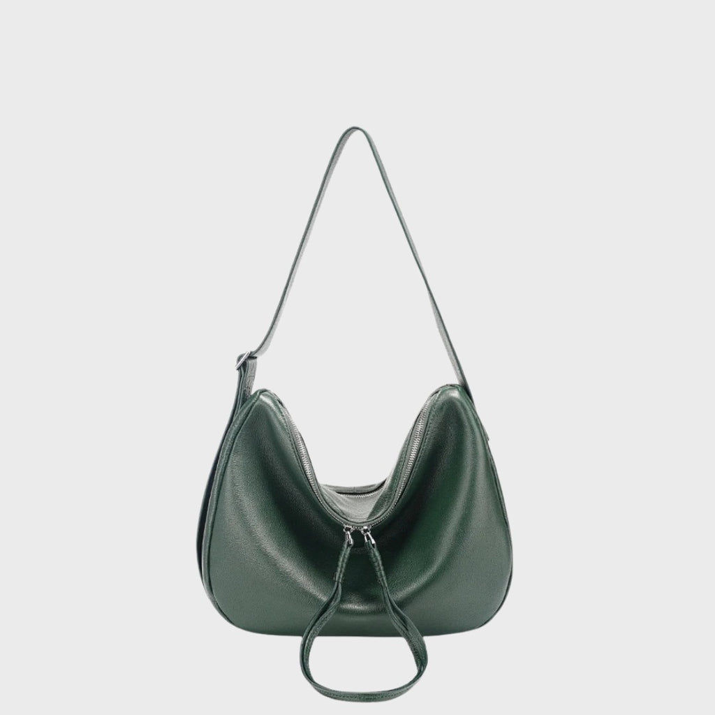 sac hobo en cuir véritable femme, modèle Le Courbet, cuir souple structuré avec fermeture zippée et finitions argentées