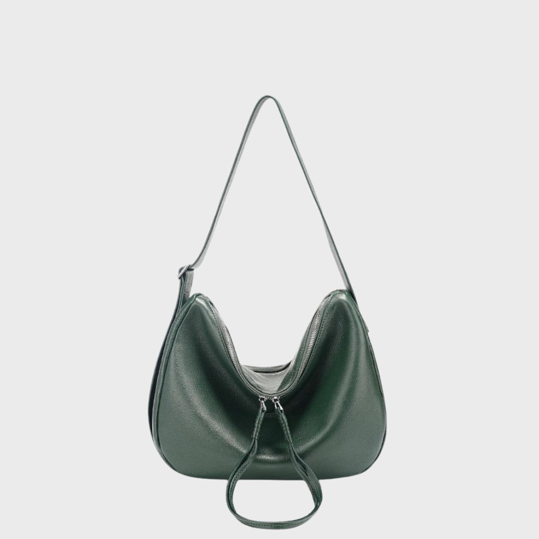 sac hobo en cuir véritable femme, modèle Le Courbet, cuir souple structuré avec fermeture zippée et finitions argentées